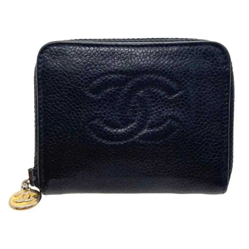 Authentic CHANEL CC Vintage Caviar Timeless Coin Purse Pouch Key Chain Charm Bag